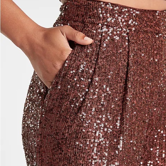 Express Black Sequin Crop Pleated High Waisted Trouser Size L NWT- Party Wear - Picture 7 of 13